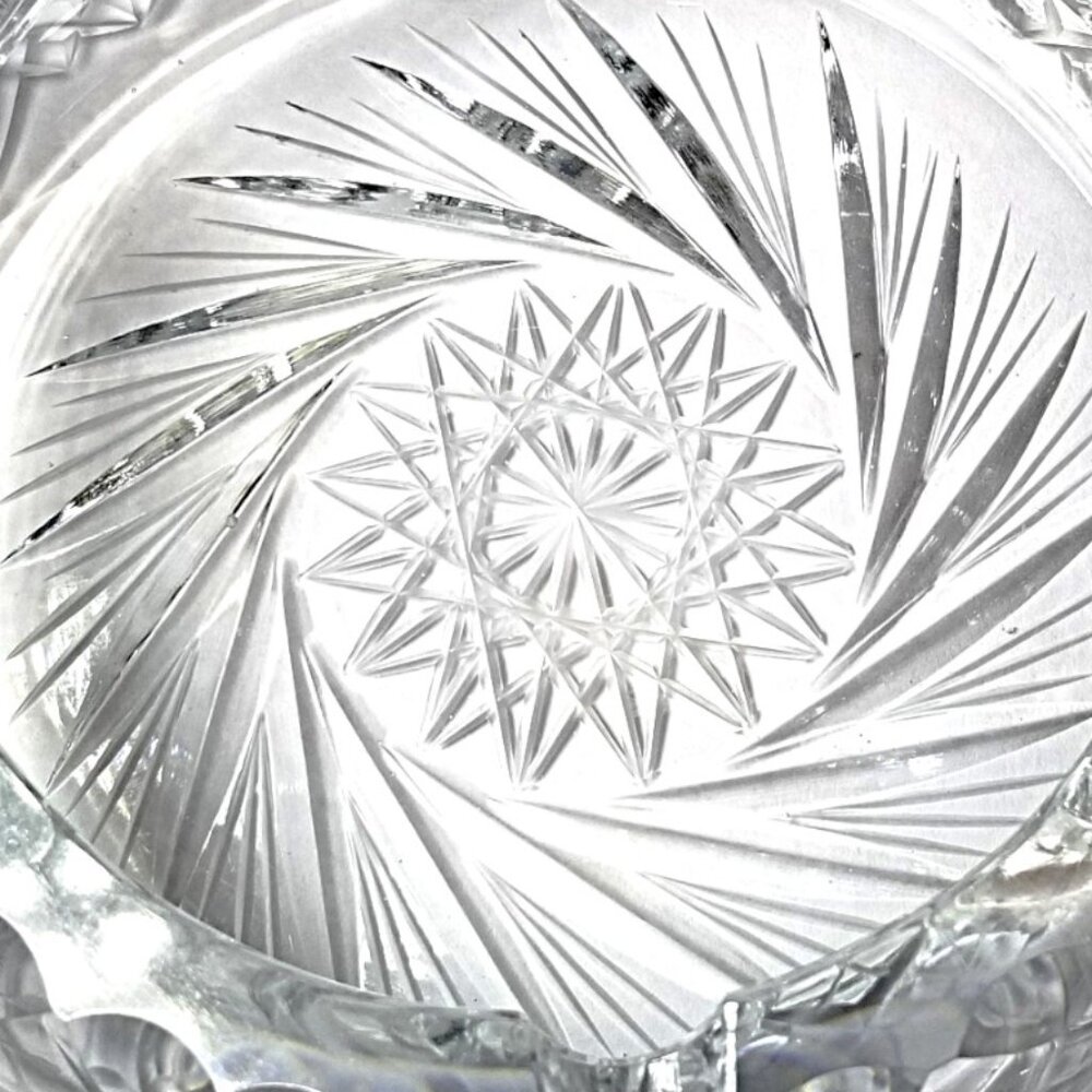 Bohemian Cut Crystal Heavy Ashtray-Exquisite Czech Pinwheel Swirl & Star Design - Picture 5 of 7